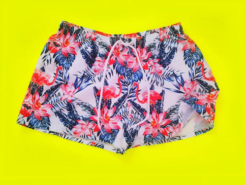 Traje De Baño Corto Hombre Floreado Flamingo Slim Fit Short