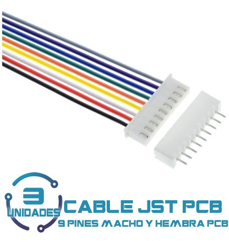 3 Cables Enchufe Jst Macho + Hembra Pcb De 9 Pines 20cm 2.54