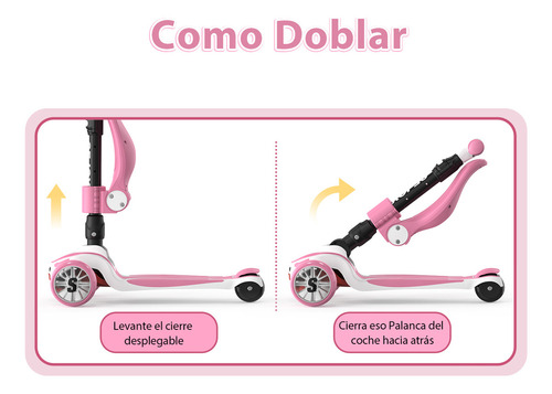 Sejoy BALBI-008 Scooter Juguete Patinete Plegable Con Asiento Ideal Patín Del Para Niños Con 3 Ruedas Y Luces LED Color Rosa