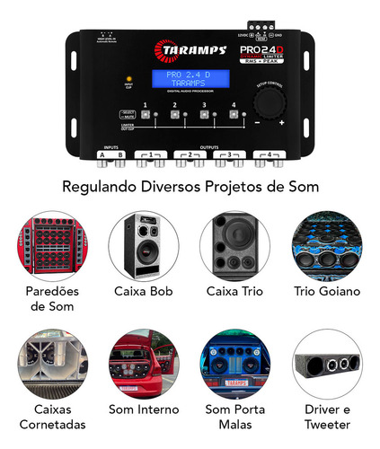 Procesador de audio digital Taramps Pro 2.4d, ecualizador de sonido cruzado para automóviles, regulador de 4 vías, audio Pro 2.4d