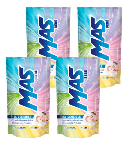 4 Pack Mas Detergente Liquido Ropa De Bebe 830 Ml