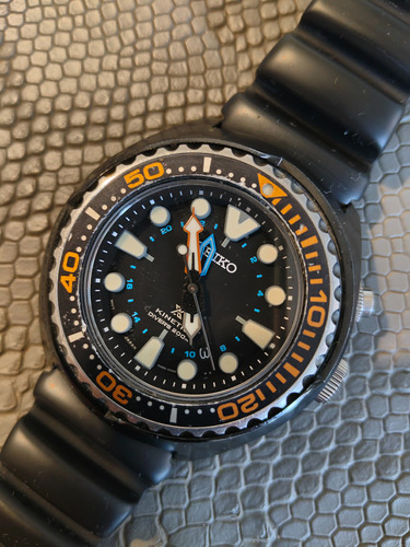 Reloj Seiko Prospex Kinetic Diver Gmt. Con Tarjeta De Compra Negro Negro Negro