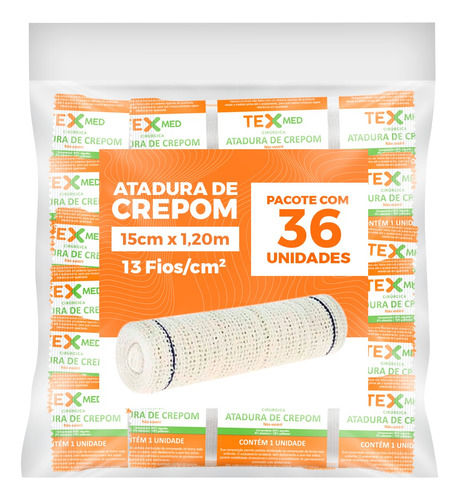 Atadura Crepom Faixa Bandagem Elástica 15cmx1.2m Kit 36 Un