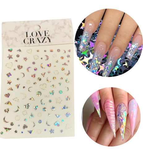 Sticker Pegatina Uñas Nail Art Figuras Tornasol Plantilla