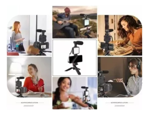 Estabilizador Celular Con Luz Y Micrófono Soporte Bluetooth Color Negro