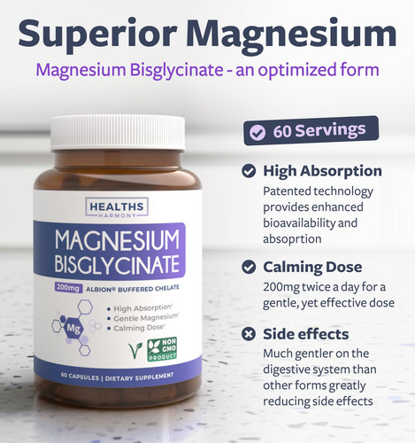 Cápsulas De Bisglicinato De Magnesio Healths Harmony 200 Mg