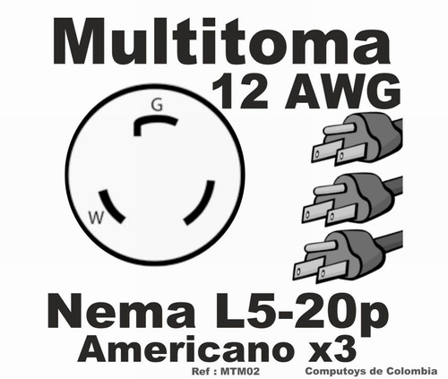 Imagen 1 de 6 de Multitoma Nema L5-20p A 3 Salidas Ref: Mtm02 Computoys Sas