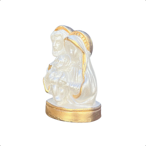 Kit 10un Sagrada Familia 6cm Lembrança Caixa Padrinhos Gesso Branco/dourado