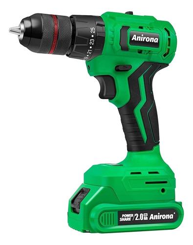 Taladro percutor atornillador inalámbrico de 10mm Anirona AA2015-BL 20V + 2 baterías de 2000Ah con estuche de plástico