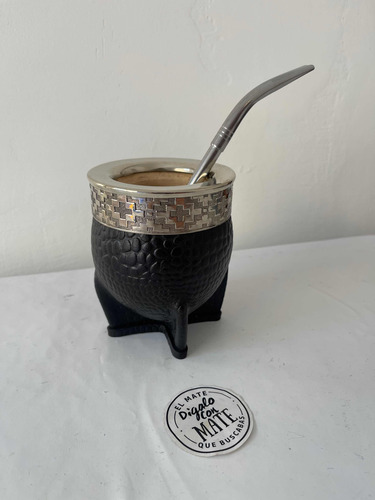 Mate Imperial Cuero Croco Alpaca Calabaza + Bombilla