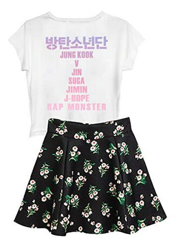 Conjunto Kpop Camiseta + Falda Floral.