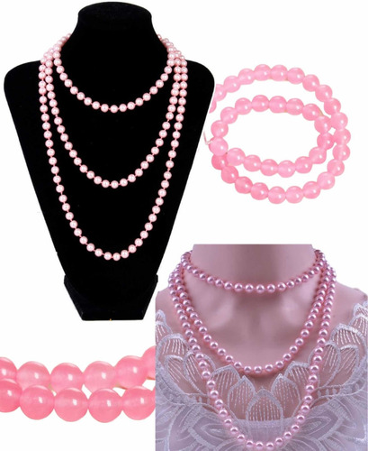 Collar Imitación Perlas Rosas De Cristal Cosplay Charlestón