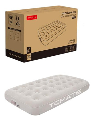 Colchão Inflável Solteiro Tomate 186x96x25cm Bomba Inclusa Cor Branco