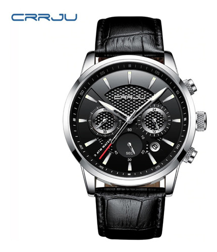 Relógio De Couro Luxo Masculino Crrju Pulseira Preta