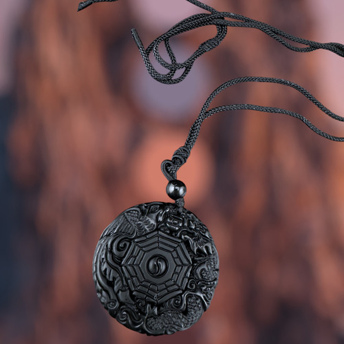 Collar Cuarzo Sello Fenix Dragon Obsidiana Negro - Poder Y P