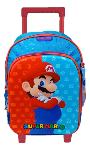 Mochila Mario Bros Dulp Primaria Con Carro Vs3719 Color Azul