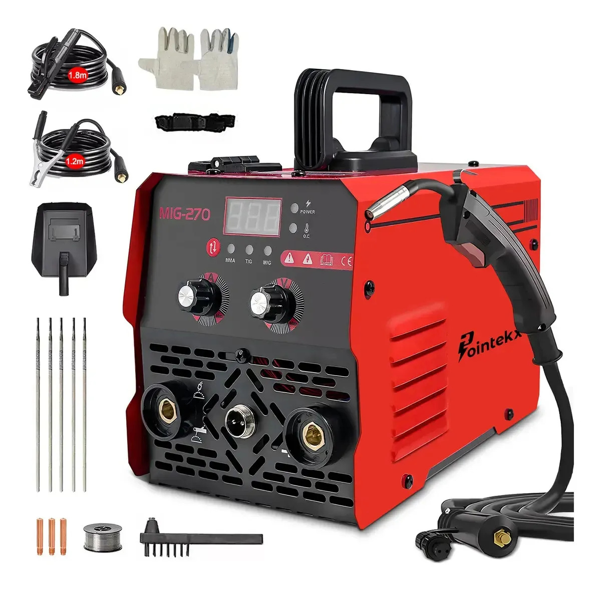 Soldadora Inverter Mma+mig+tig 3en1 270a Soldar Microalambre Color Rojo Pointekx