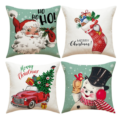 4 Fundas De Almohada Navideñas Para Año Nuevo, De Un Solo La