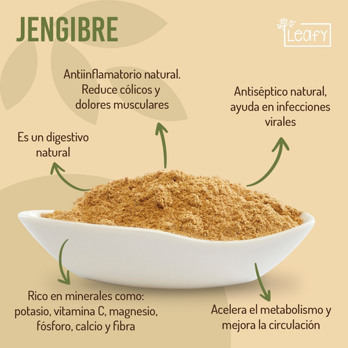 Imagen 6 de 7 de Jengibre Orgánico En Polvo Superfood Leafy 3 Pack 600 Gramos
