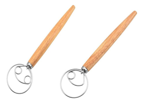 Batidor De Masa Danés 2 Piezas - Mango De Madera Inoxidable