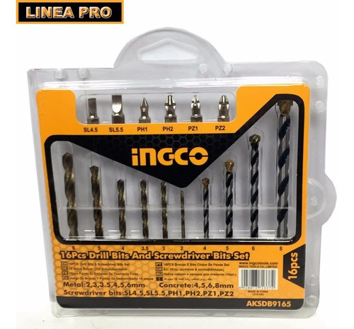 Ff Juego Mechas Y Puntas Atornillador 16 Pza Ingco Aksdb9165