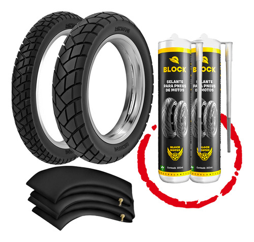 Kit Pneus 80/90-21 R34 Rinaldi + Camaras + Selantes