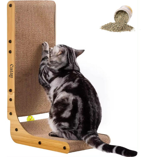 Catzy I Tabla Rascador Escuadra de Cartón Resistente con Hierba Gatera Catnip Gato Mueble Arbol Torre Cat Color Beige