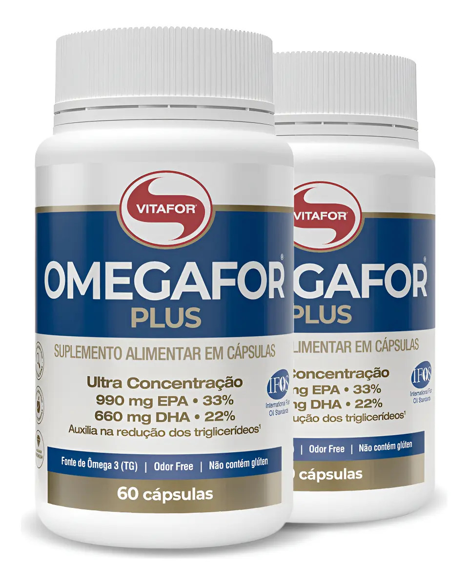 KIT 2 Ômega 3 Omegafor Plus Vitafor 60 Cápsulas Sem Sabor Livre de Metais Pesados IFOS