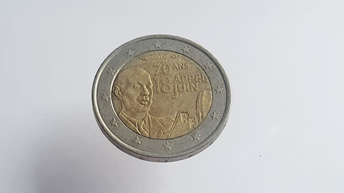 Moeda De 2 Euros Comemorativa França 2010 General Gaulle 1 (Usado)