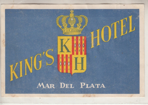 1950 Mar Del Plata Etiqueta Luggage King's Hotel Argentina