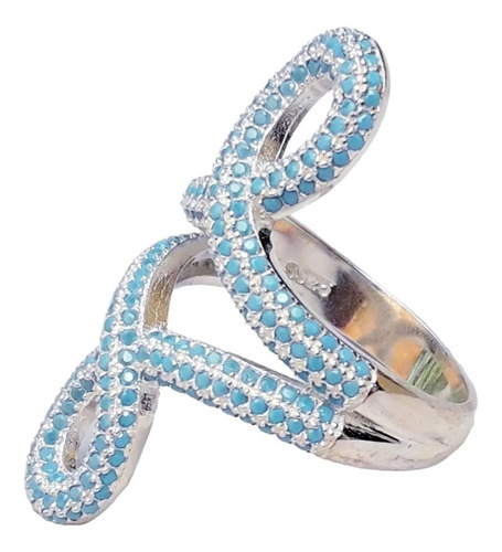 Anillo Plata 925 Cubic Pave De Zirconia Con Turquesa Anpl882