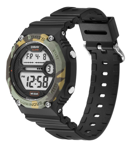 Reloj Infantil Diray Para Caballero Dr2116g2 Camuflado Color De La Correa Negro