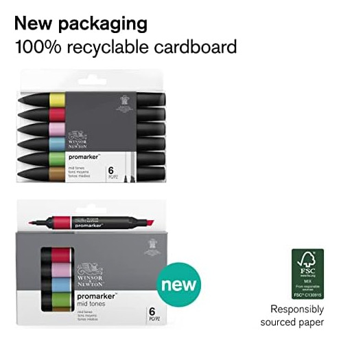 Winsor & Newton Promarker Set, 6 Unidades, Tonos Medios