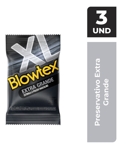 Preservativo Lubrificado Blowtex Extra Grande Pacote 3 Unidades