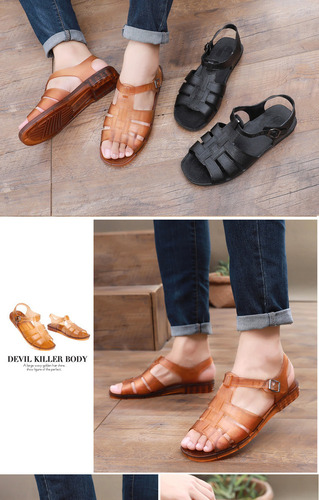 25-3 Sandalias De Suela Blanda Con Tacón Plano Retro De