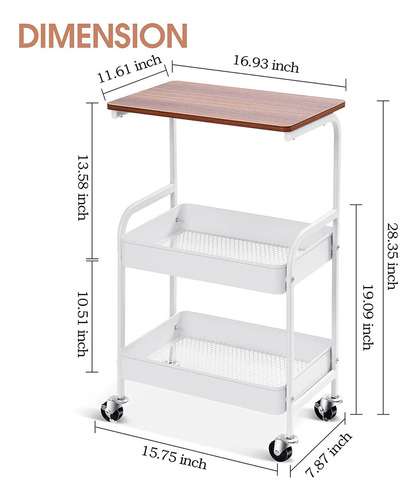 Carro de almacenaje metálico de 3 pisos con tablero de madera Zhenyue Multipurpose Organizer Cart color blanco