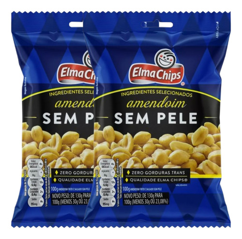 Kit 2 Amendoim Sem Pele Elma Chips Salgado 100g