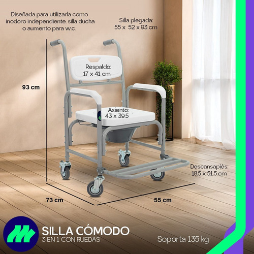 Silla Comodo Ducha Aumento Para Wc Baño 3 En 1