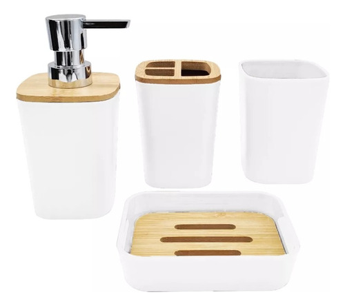 Set Baño X4 Piezas Plástico Bambu Cuadrado 