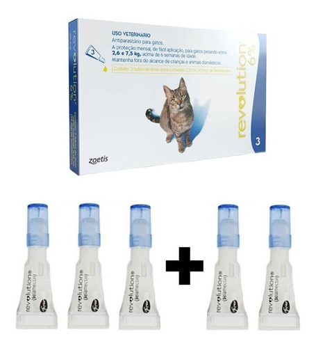 Kit Anti Pulgas Revolution Gato 2,6 A 7,5 Kg Com 5 Pipetas -