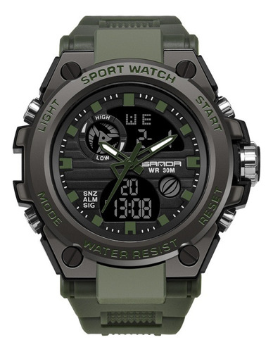 Reloj Pulsera Táctico Militar Impermeable Hombre Mujer Sport Correa Negro Bisel Negro Fondo Verde Oscuro