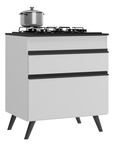 Balcão Cozinha Para Cooktop 70cm Veneza Multimóveis V3706 Cor Branco/preto