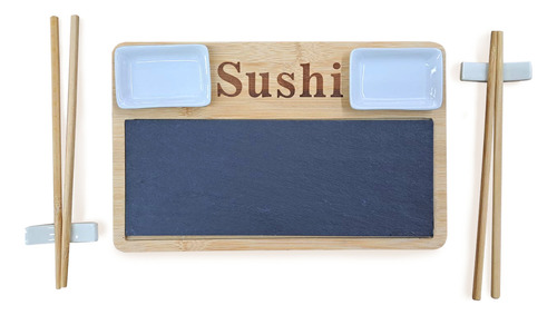 Set De Sushi Con Palitos Chinos Dips Sojeros Bandeja 