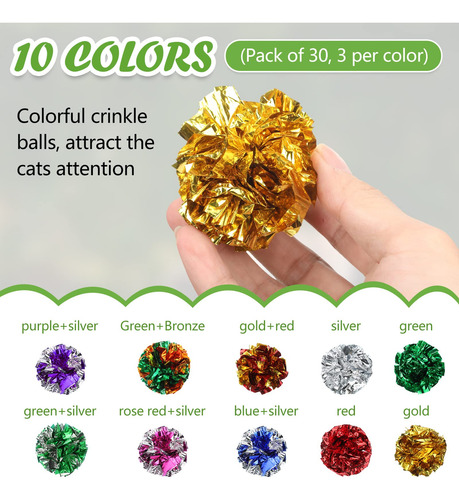 Bolas Arrugadas Para Gatos Silkfly 30 Unidades 2.36 Pulgadas Como Se Muestra En Las Fotos