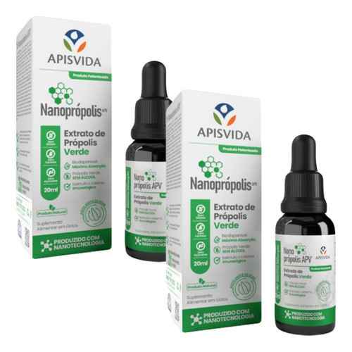 2x Nanoprópolis- Extrato De Própolis Verde- 20ml- Apis Vida Sabor Sem Sabor