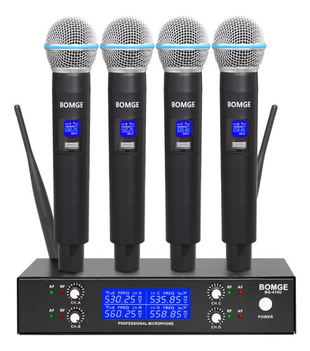 Sistema De Microfone Dinâmico Sem Fio Uhf De 4 Canais 260ft