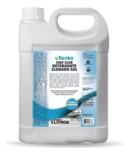 Chef Clor Detergente Clorado Gel Renko 5l Limpa E Desinfeta