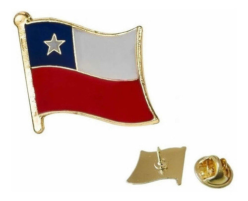 X 12 Piocha Pin Bandera Chile  Metálica, Bañada En Oro