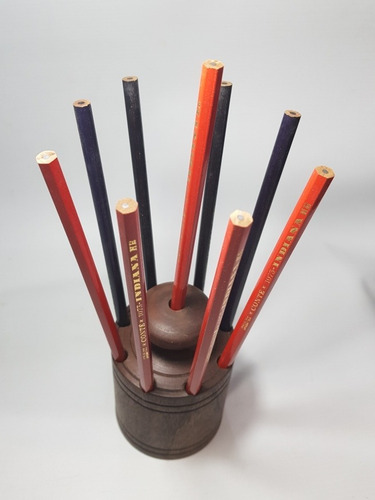 Imagen 5 de 9 de Antiguo Portalápices Con Forma De Pesa En Madera Mag 56159