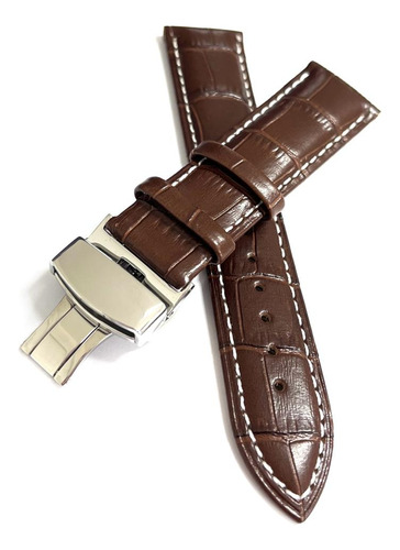 Pulseira Relógio Couro 20mm Com Fecho Deployant Inox